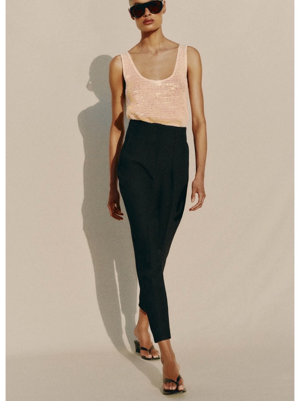 Zara Black High-Waist Cropped Tapered Pants